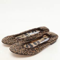 Manolo Blahnik Brown Leopard Print Suede Scrunch Ballet Flats Size 40
