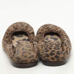 Manolo Blahnik Brown Leopard Print Suede Scrunch Ballet Flats Size 40
