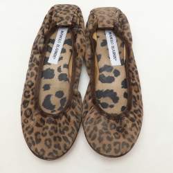 Manolo Blahnik Brown Leopard Print Suede Scrunch Ballet Flats Size 40