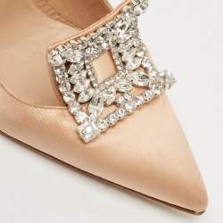 Manolo Blahnik Dusty Pink Satin Borlak Crystal Embellished Pumps Size 38.5