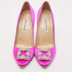 Manolo Blahnik Pink Satin Hangisi Pumps Size 41