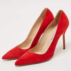 Manolo Blahnik Red Suede BB Pointed Toe Pumps Size 41