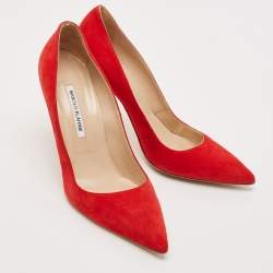 Manolo Blahnik Red Suede BB Pointed Toe Pumps Size 41