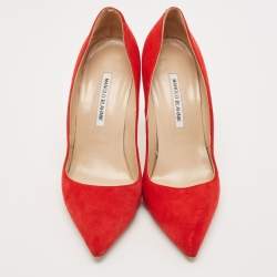 Manolo Blahnik Red Suede BB Pointed Toe Pumps Size 41