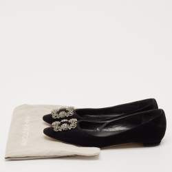 Pre Owned Manolo Blahnik Black Velvet Hangisi Ballet Flats Size 37.5