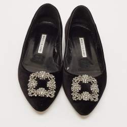 Pre Owned Manolo Blahnik Black Velvet Hangisi Ballet Flats Size 37.5