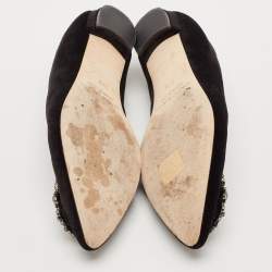 Pre Owned Manolo Blahnik Black Velvet Hangisi Ballet Flats Size 37.5