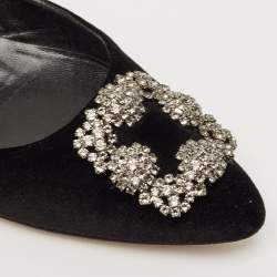 Pre Owned Manolo Blahnik Black Velvet Hangisi Ballet Flats Size 37.5
