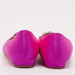 Pre Owned Manolo Blahnik Pink Satin Hangisi Crystal Embellished Ballet Flats Size 40.5