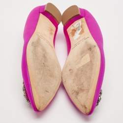 Pre Owned Manolo Blahnik Pink Satin Hangisi Crystal Embellished Ballet Flats Size 40.5