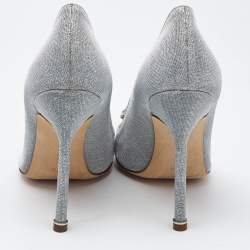 Manolo Blahnik Silver Lurex Fabric Hangisi Pumps Size 37.5