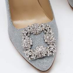 Manolo Blahnik Silver Lurex Fabric Hangisi Pumps Size 37.5