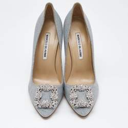 Manolo Blahnik Silver Lurex Fabric Hangisi Pumps Size 37.5