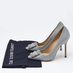 Manolo Blahnik Silver Lurex Fabric Hangisi Pumps Size 37.5