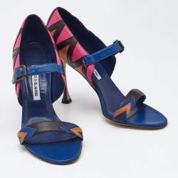 Manolo Blahnik Multicolor Leather Ankle Strap Sandals Size 40.5