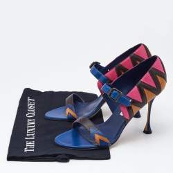 Manolo Blahnik Multicolor Leather Ankle Strap Sandals Size 40.5