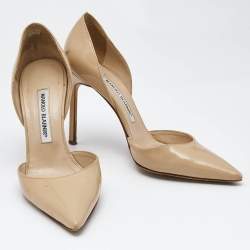 Manolo Blahnik Beige Patent Leather Tayler D'orsay Pumps Size 39