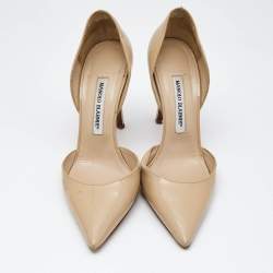Manolo Blahnik Beige Patent Leather Tayler D'orsay Pumps Size 39