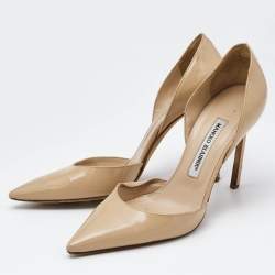 Manolo Blahnik Beige Patent Leather Tayler D'orsay Pumps Size 39