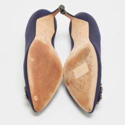 Pre Owned Manolo Blahnik Navy Blue Satin Hangisi Pumps Size 37.5
