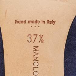 Pre Owned Manolo Blahnik Navy Blue Satin Hangisi Pumps Size 37.5