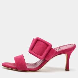 Manolo Blahnik Pink Suede Gable Slide Sandals Size 36