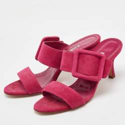 Manolo Blahnik Pink Suede Gable Slide Sandals Size 36
