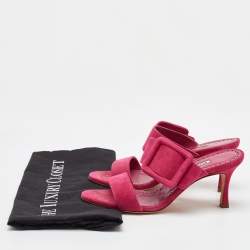 Manolo Blahnik Pink Suede Gable Slide Sandals Size 36