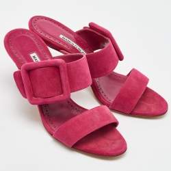 Manolo Blahnik Pink Suede Gable Slide Sandals Size 36