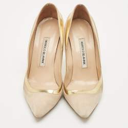 Manolo Blahnik Two Tone Suede Leather Bipunta Pointed Toe Pumps Size 38.5