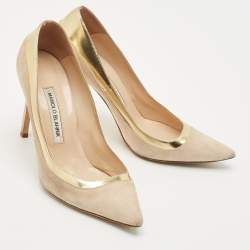 Manolo Blahnik Two Tone Suede Leather Bipunta Pointed Toe Pumps Size 38.5