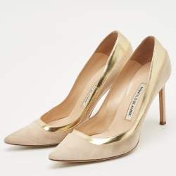 Manolo Blahnik Two Tone Suede Leather Bipunta Pointed Toe Pumps Size 38.5