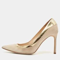 Manolo Blahnik Two Tone Suede Leather Bipunta Pointed Toe Pumps Size 38.5