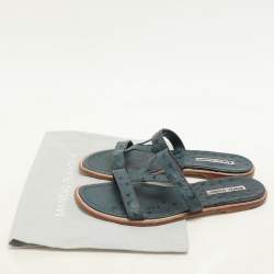 Manolo Blahnik Blue Ostrich Leather Flats Size 38