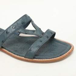 Manolo Blahnik Blue Ostrich Leather Flats Size 38