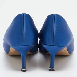 Manolo Blahnik Navy Blue Satin Hangisi Pumps Size 41