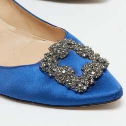 Manolo Blahnik Navy Blue Satin Hangisi Pumps Size 41