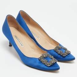 Manolo Blahnik Navy Blue Satin Hangisi Pumps Size 41
