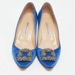 Manolo Blahnik Navy Blue Satin Hangisi Pumps Size 41
