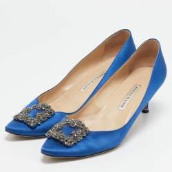 Manolo Blahnik Navy Blue Satin Hangisi Pumps Size 41