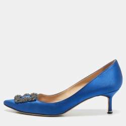Manolo Blahnik Navy Blue Satin Hangisi Pumps Size 41
