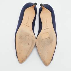 Pre Owned Manolo Blahnik Navy Blue Satin Hangisi Pumps Size 40.5