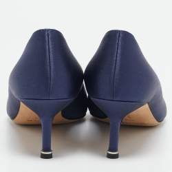 Pre Owned Manolo Blahnik Navy Blue Satin Hangisi Pumps Size 40.5