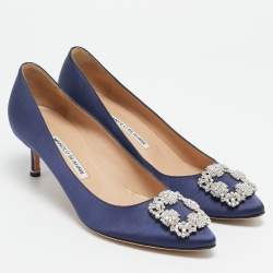 Pre Owned Manolo Blahnik Navy Blue Satin Hangisi Pumps Size 40.5