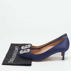 Pre Owned Manolo Blahnik Navy Blue Satin Hangisi Pumps Size 40.5