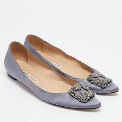 Manolo Blahnik Blue Satin Hangisi Ballet Flats Size 41.5
