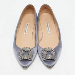 Manolo Blahnik Blue Satin Hangisi Ballet Flats Size 41.5