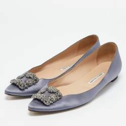 Manolo Blahnik Blue Satin Hangisi Ballet Flats Size 41.5