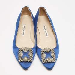 Manolo Blahnik Navy Blue Satin Hangisi Ballet Flats Size 38.5