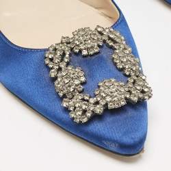 Manolo Blahnik Navy Blue Satin Hangisi Ballet Flats Size 38.5